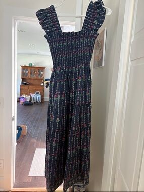 Hill House Maxi Dress in Navy with Pink & Green Floral Print